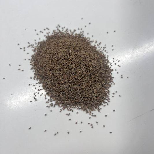 Brown seeds scattered on a white surface